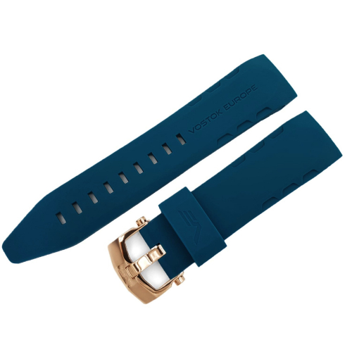 Vostok Europe Lunokhod 2 Silikonarmband 25 mm blau Schließe rose, Wechselband Uhrenband