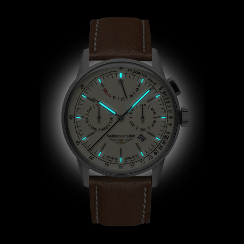 Bauhaus Aviation 2362-5 Herrenuhr Automatik mit Gangreserve und Lederarmband