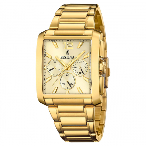 Festina Herren Armbanduhr Armbanduhr F20638-1 Chrono Edelstahl Goldfarben