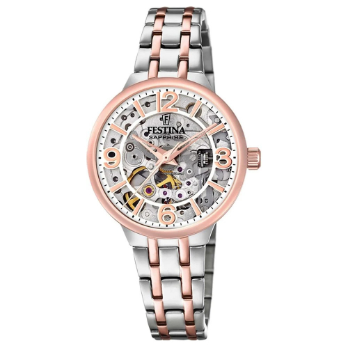 FESTINA Damen Armbanduhr Automatik Skeleton F20615-1 bicolor, Saphirglas