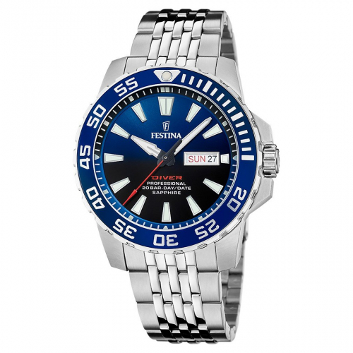 Festina Sport F20661-1 Diver Taucher Uhr 20ATM Day-Date, Saphirglas, Blau