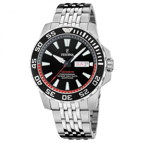 Festina Sport F20661-3 Diver Taucher Uhr 20ATM Day-Date, Saphirglas, Schwarz