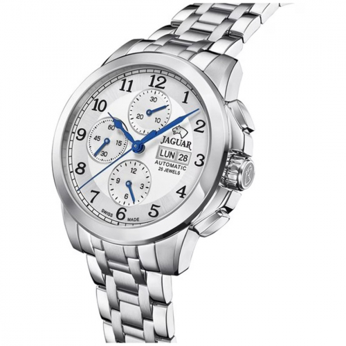 JAGUAR J978-1 Herren Automatikuhr Valjoux 7750 Day-Date silbern Saphir 10ATM