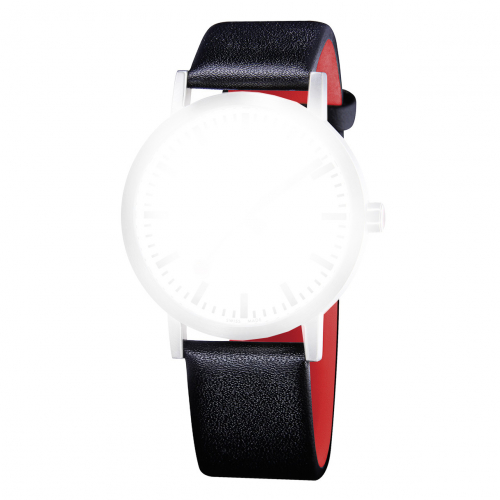 Mondaine Ersatzband, Stegbreite 16mm Wechselband Leder schwarz-rot