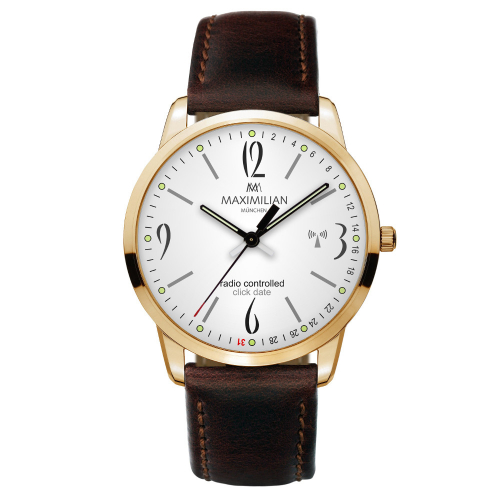 MAXIMILIAN MÜNCHEN 5333-1 Damen Uhr Funk mit Datum goldfaben Lederband