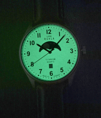 Preview: UMR Ruhla Mondphase Herren Armbanduhr Titan 20910 Datum Lederband