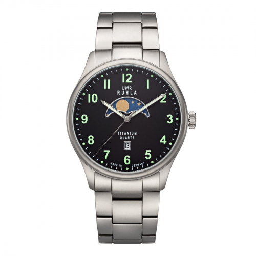 UMR Ruhla Mondphase Herren Armbanduhr Titan 20911 Datum Titangliederband