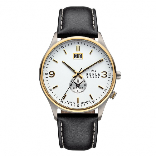 UMR Ruhla Classic Herren Armbanduhr Titan 17082 Dualtime, Groß-Datum, bicolor