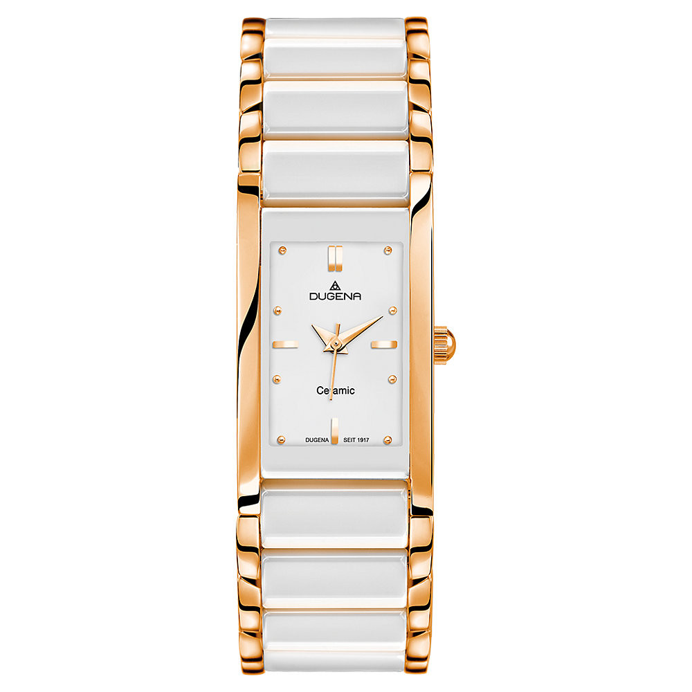 DUGENA Damen Armbanduhr Keramik-Edelstahl 4460590 weiß-rosé