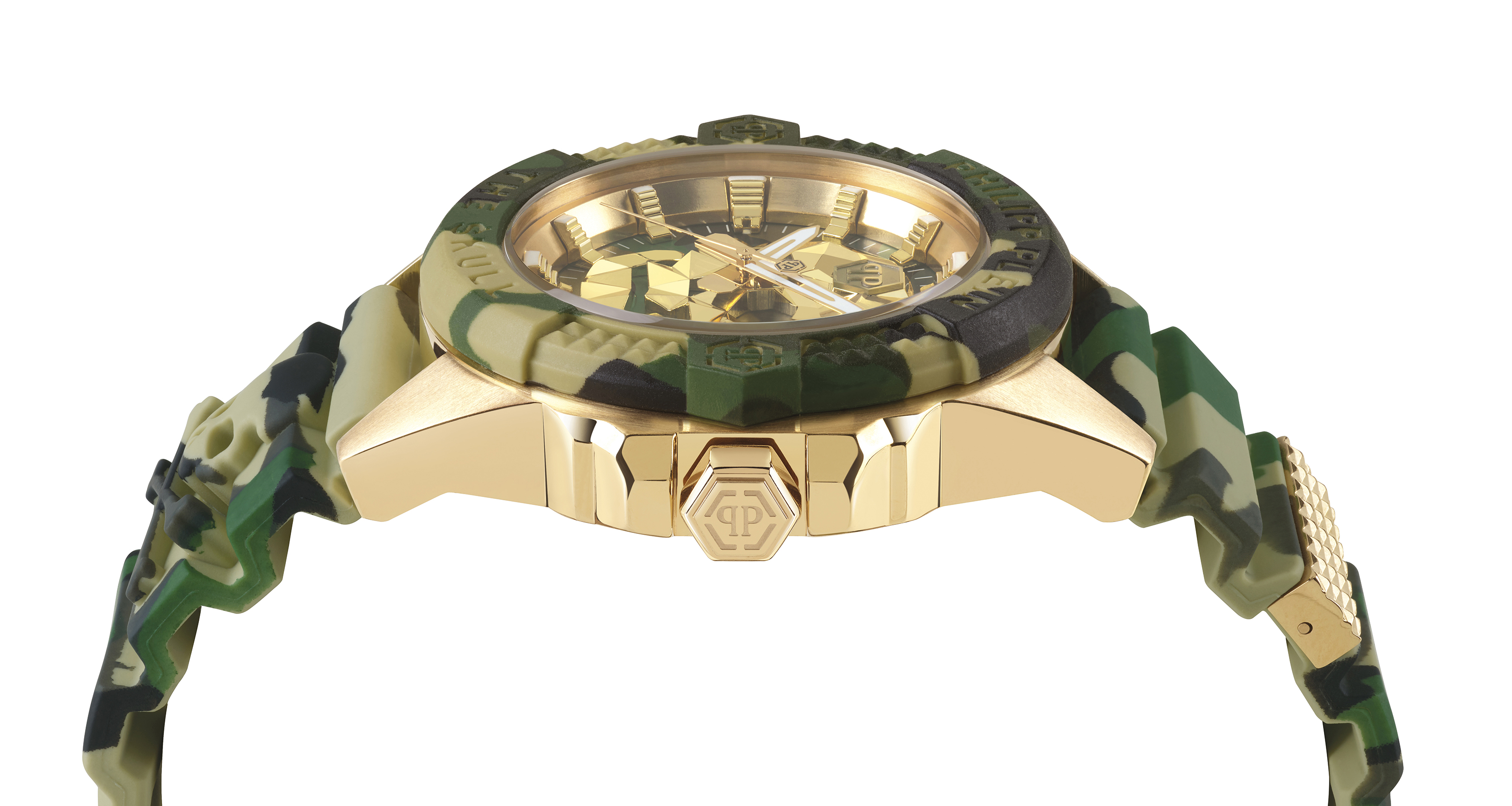 Philipp Plein Herren Armbanduhr PWAAA0921 The Skull Goldfaben Grün 
