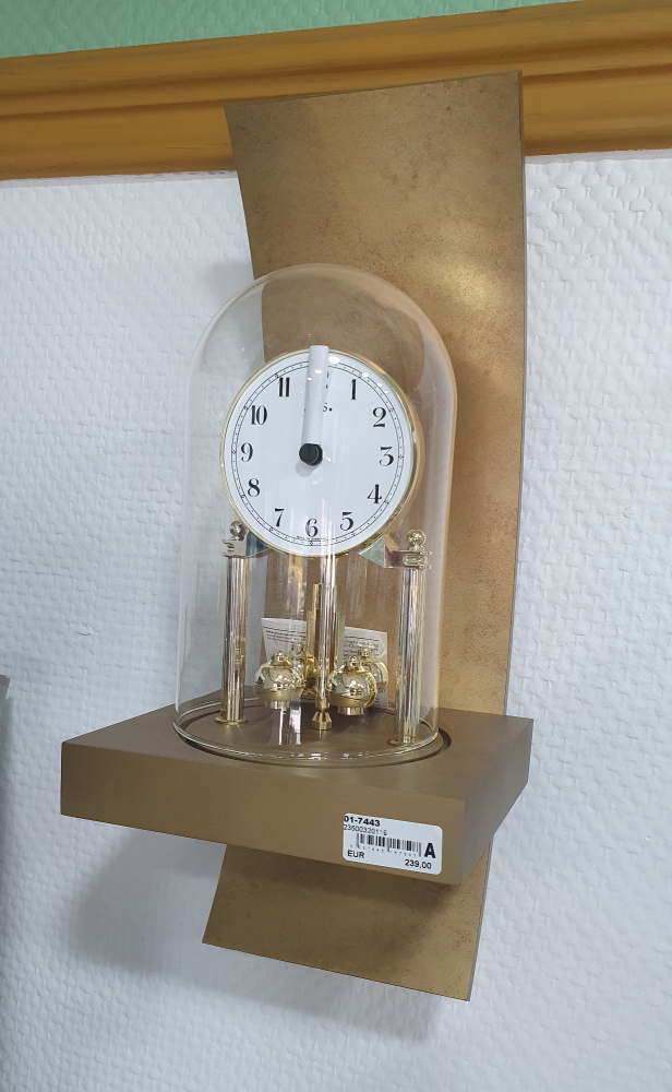 AMS Jahresuhr, Wanduhr mit Drehpendel 01-7443 goldfarben, Holzgehäuse gold-antik