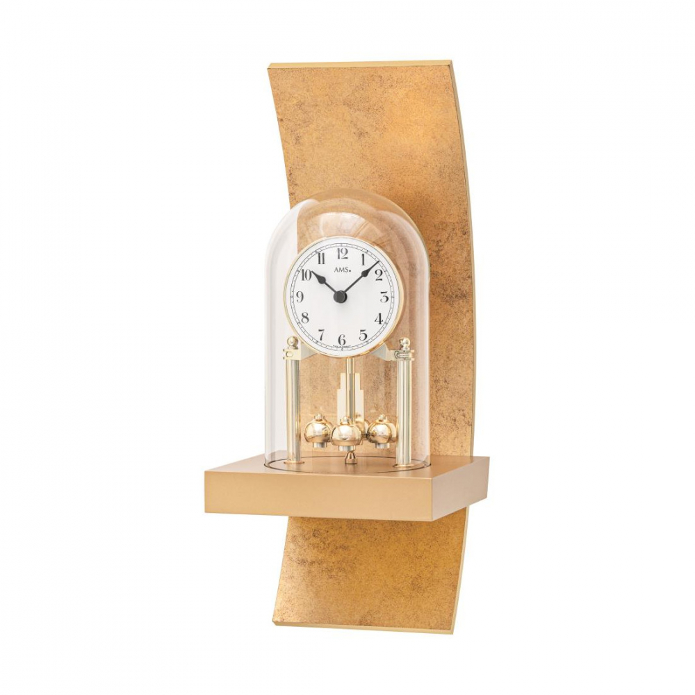 AMS Jahresuhr, Wanduhr mit Drehpendel 01-7443 goldfarben, Holzgehäuse gold-antik