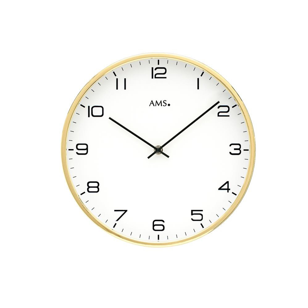 AMS 01-9657 Wanduhr 30cm Mineralglas Metallgehäuse Goldfarben