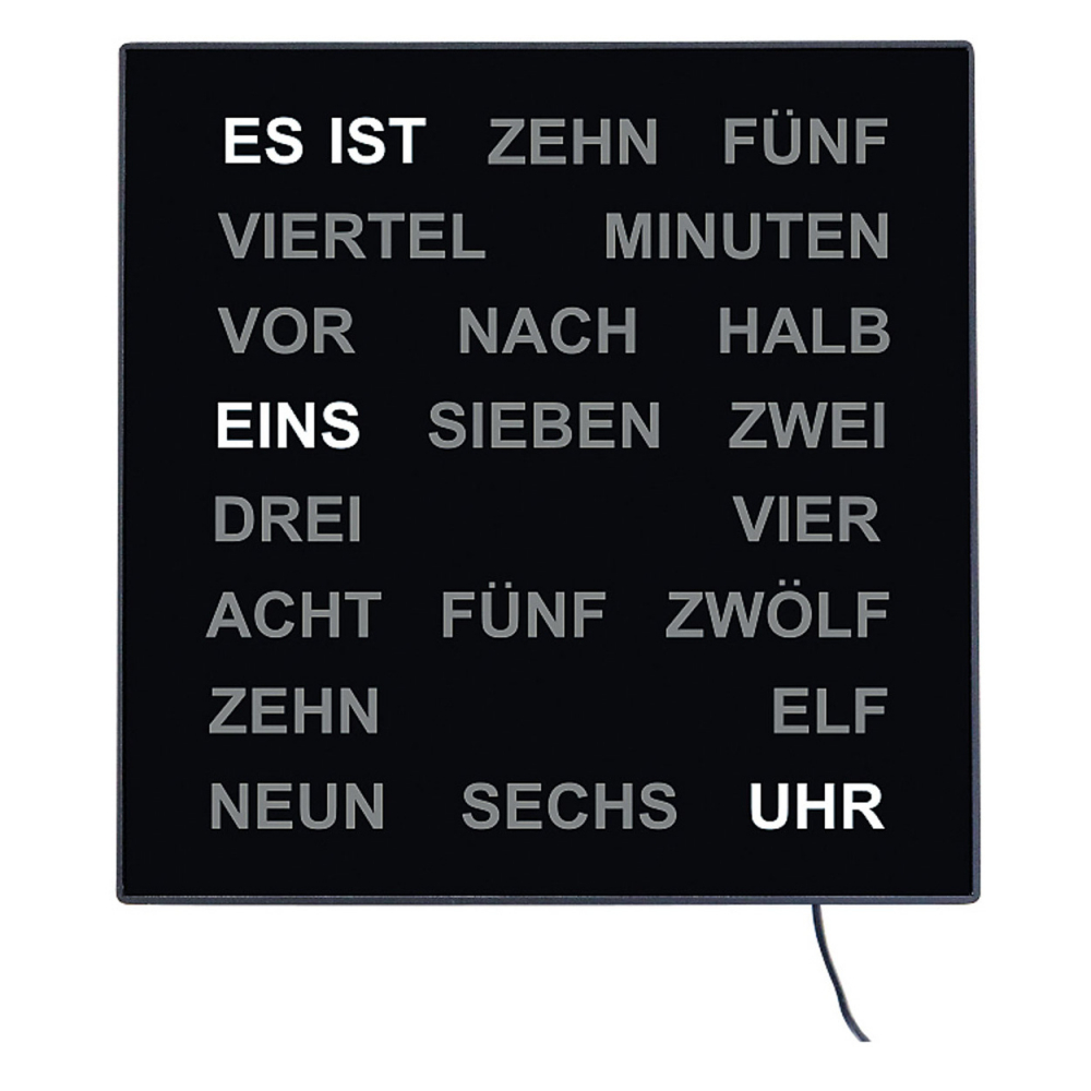AMS Tischuhr-Wanduhr 01-1235 Wortuhr Schwarz, LED Anzeige