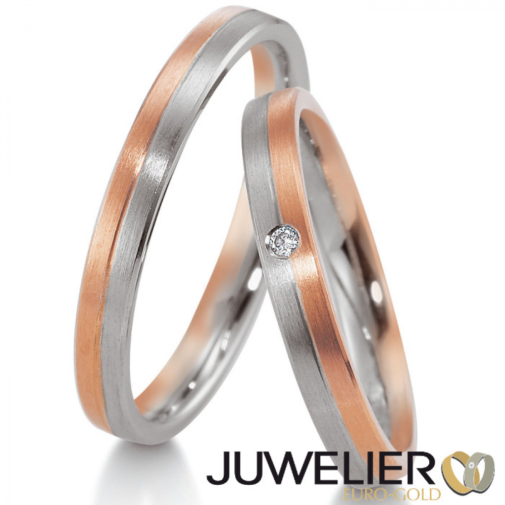 1 Paar Eheringe Trauringe in 950-Platin mit 750-Rotgold