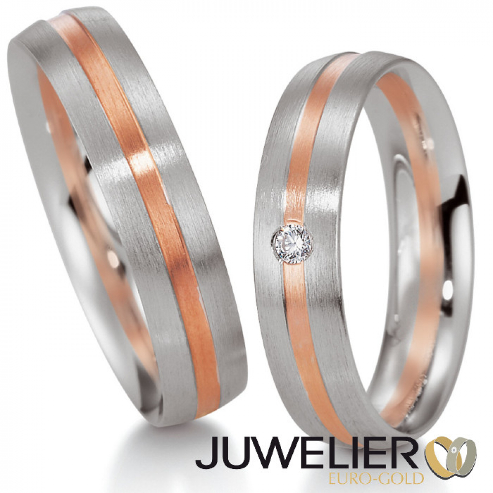 1 Paar Eheringe Trauringe in 950-Platin mit 750-Rotgold