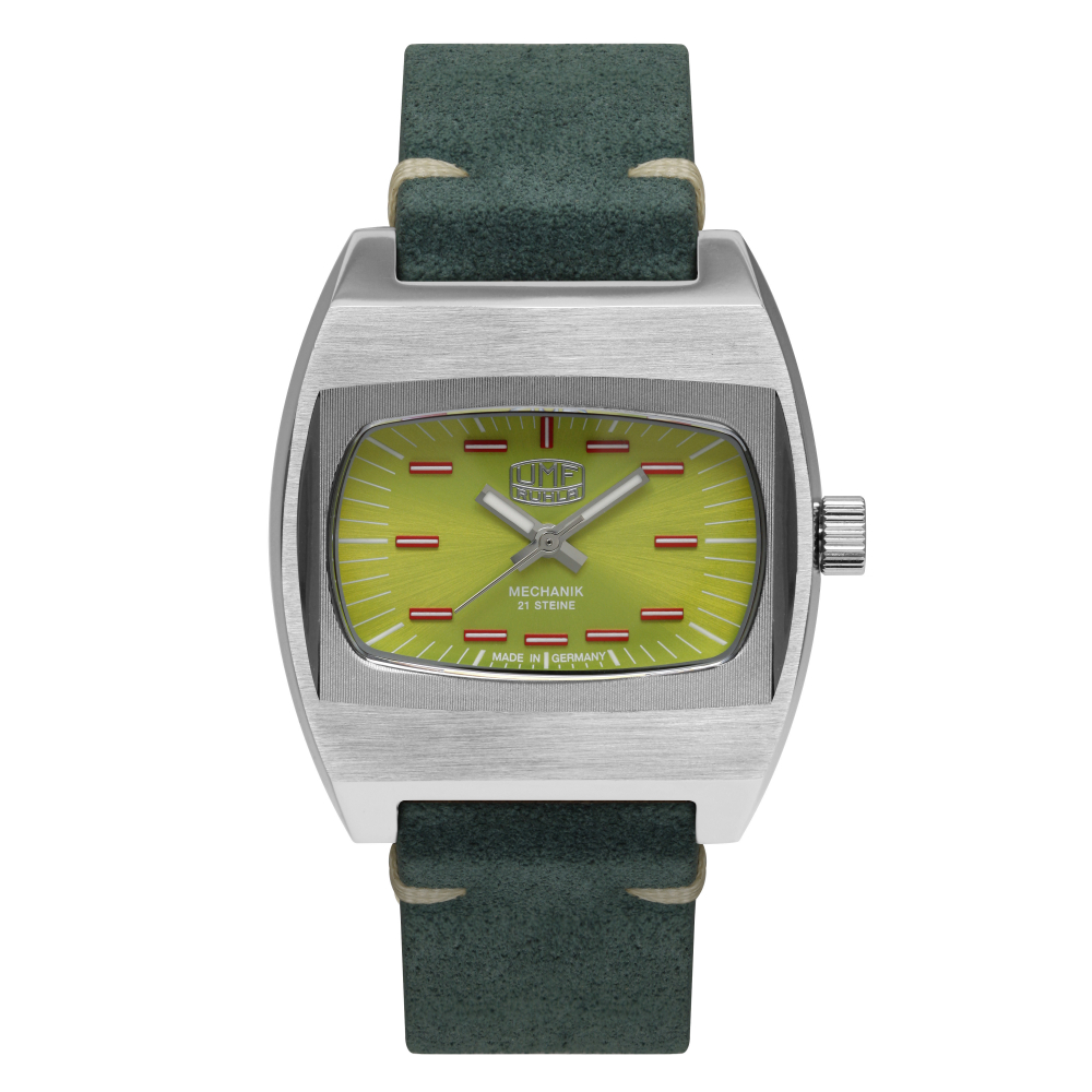 UMF Ruhla 1452-4 Armbanduhr Zaria Mechanik, Handaufzug, Saphirglas, 41mm, Grün