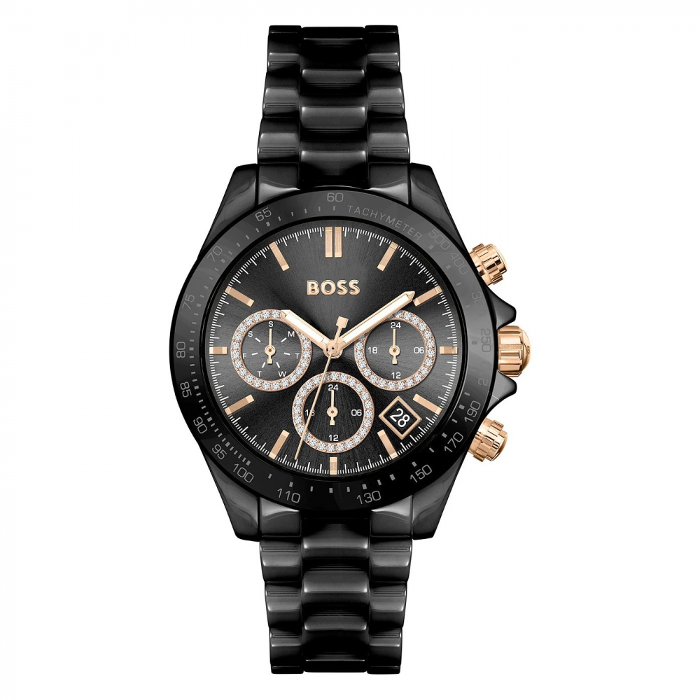 Boss Damen Armbanduhr 1502633 Multifunktion, Keramik schwarz