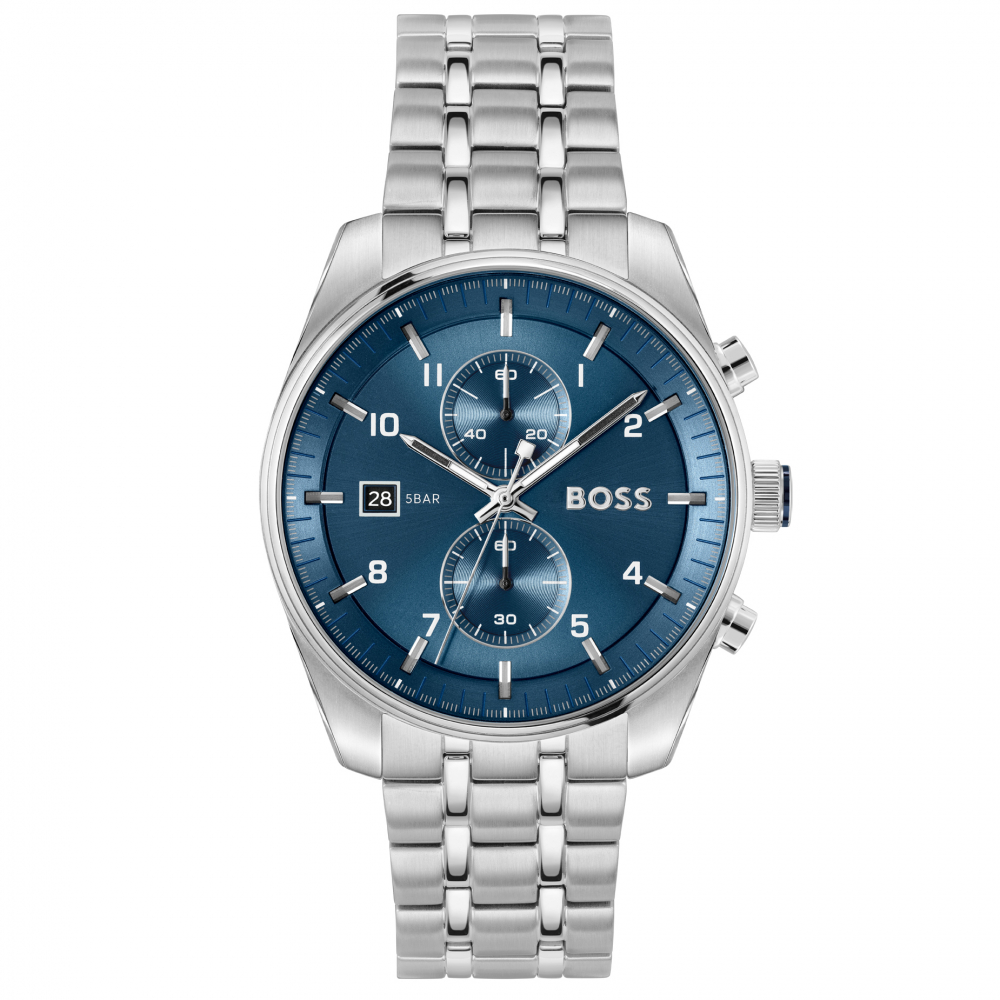 Boss Herren Armbanduhr Skytraveller Chronograph 1514216 Edelstahl, blau, 44mm