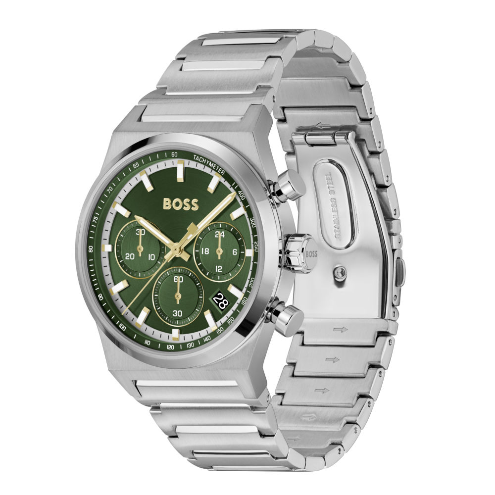 Boss Herren Armbanduhr 1514220 Candor Chrono Edelstahl grün