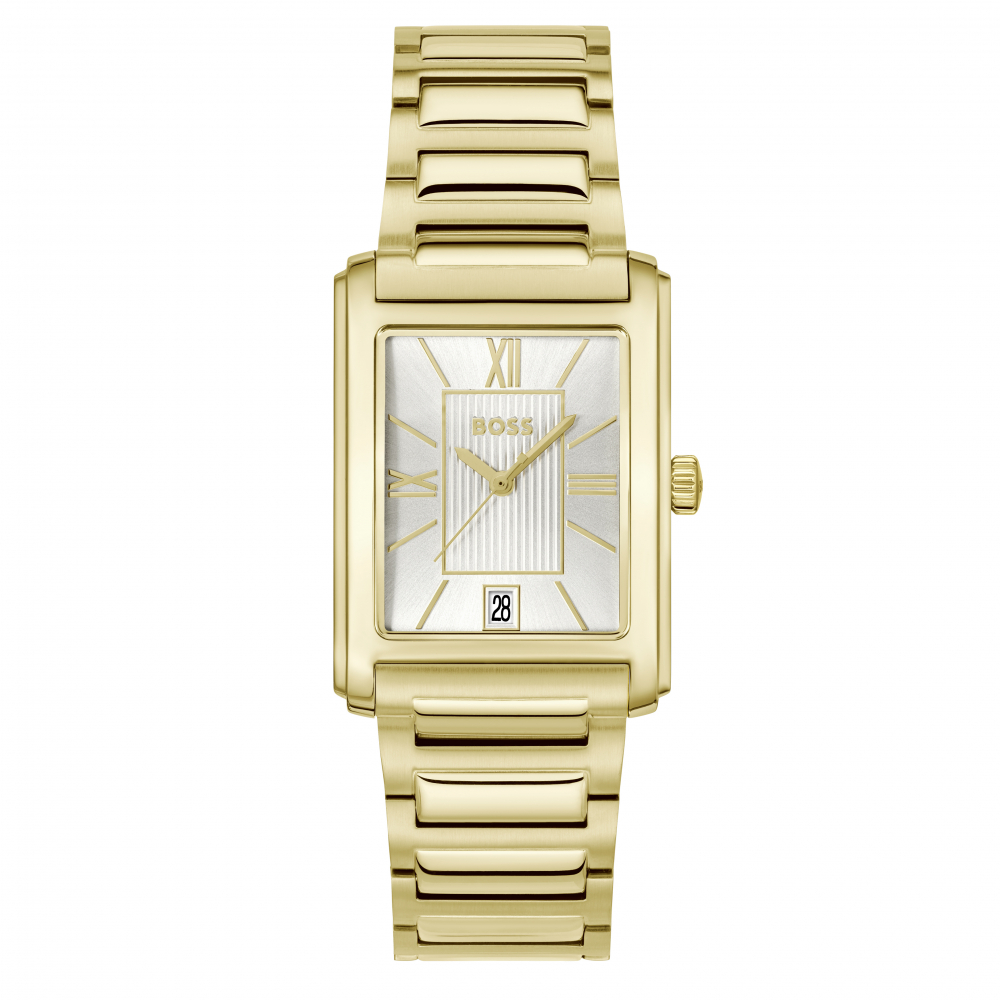 Boss Herren Armbanduhr 1514280 Edelstahl goldfarben Rechteckig