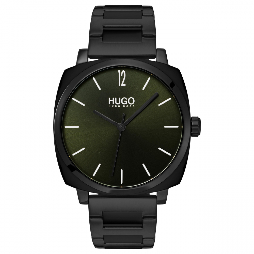 HUGO Herren Armbanduhr 1530081 Own Zifferblatt dünkelgrün mit Sonnenschliff