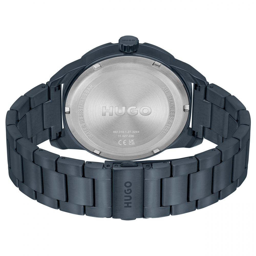 HUGO Herren Armbanduhr 1530278 Multifunktion 24h-Anzeige, Edelstahl Blau