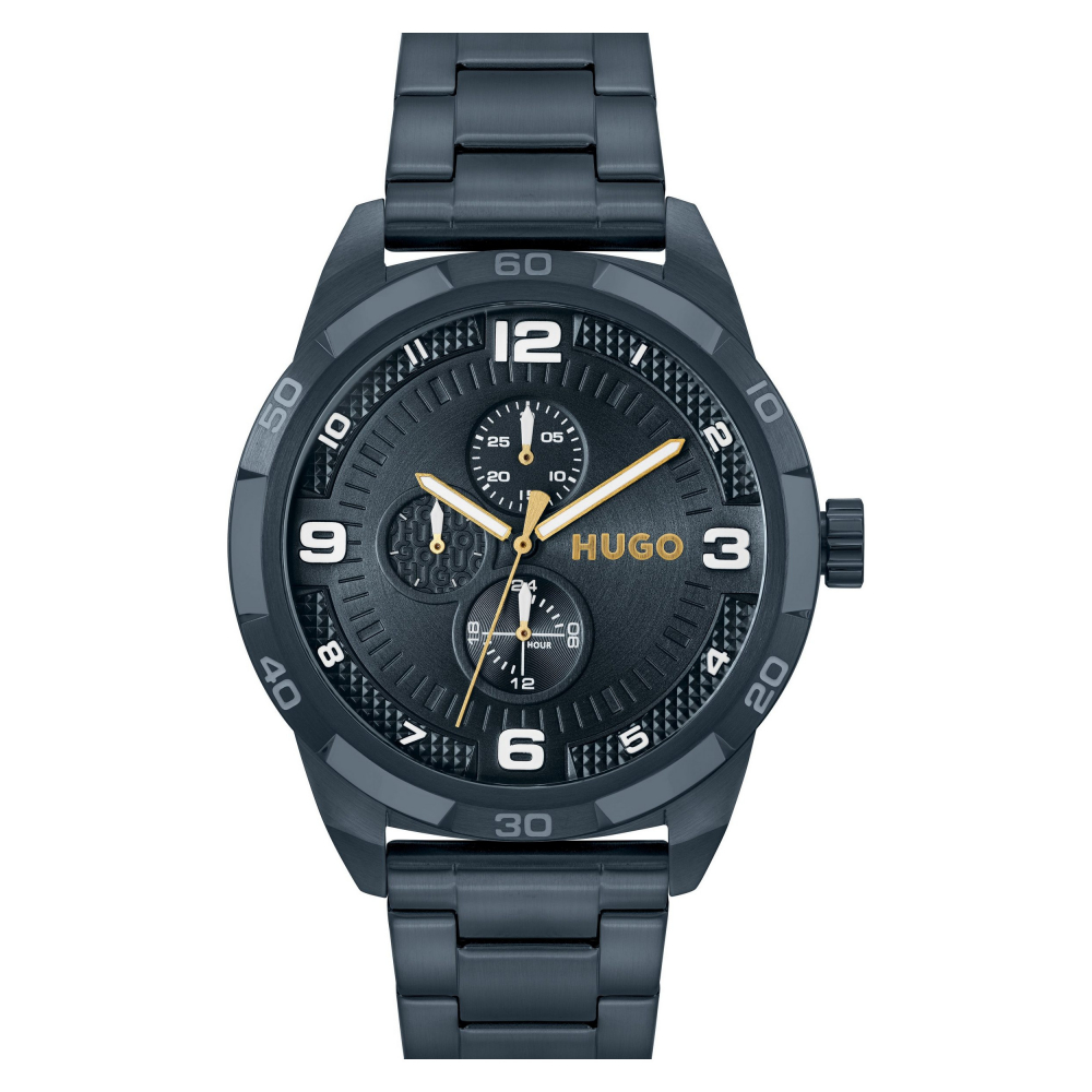 HUGO Herren Armbanduhr 1530278 Multifunktion 24h-Anzeige, Edelstahl Blau