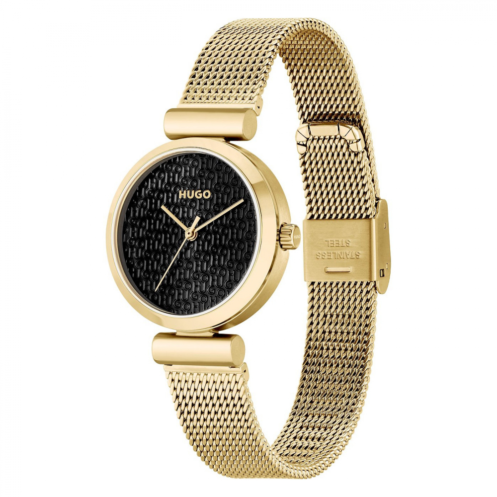 HUGO Damen Armbanduhr 1520129 Edelstal Meshband Goldfarben