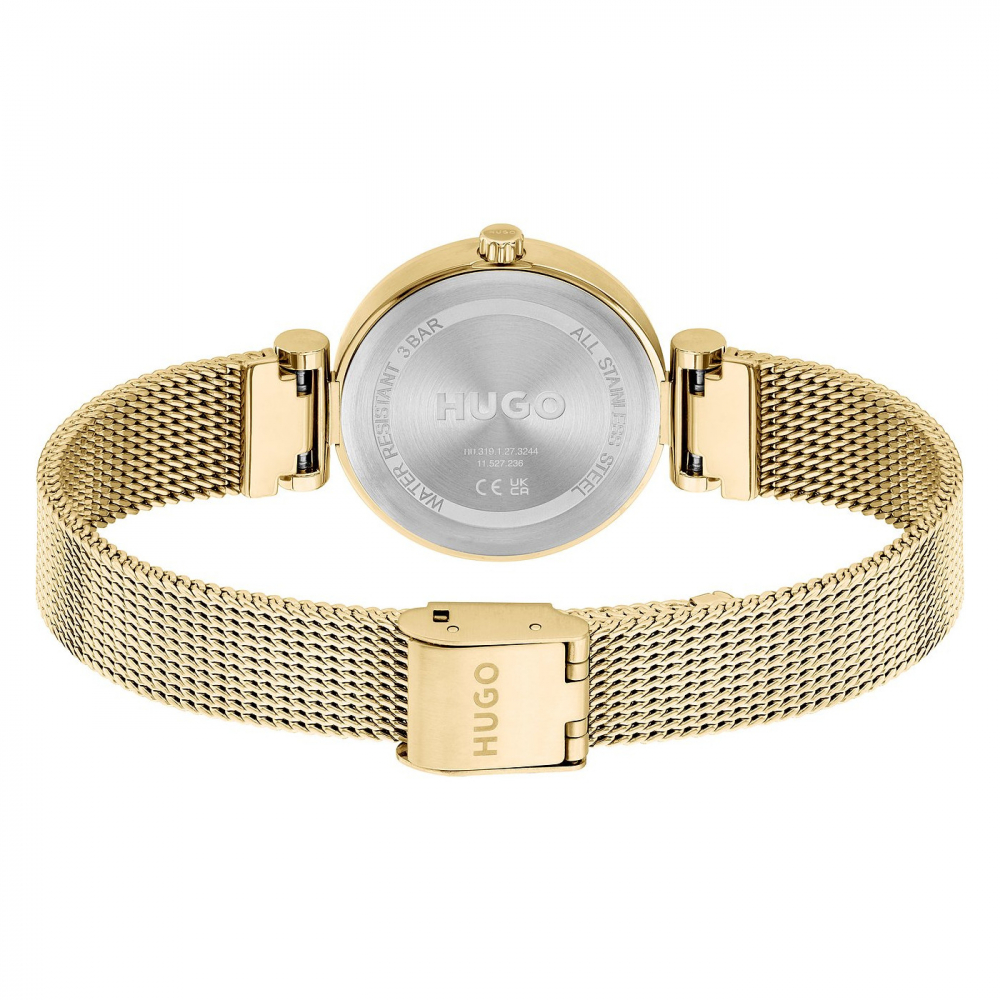 HUGO Damen Armbanduhr 1520129 Edelstal Meshband Goldfarben