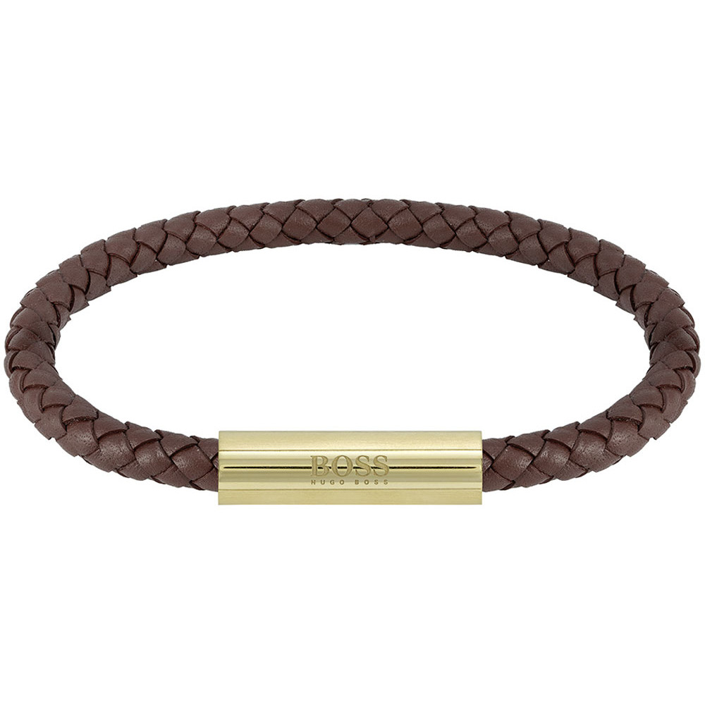 BOSS Herren Armband 1580151 Leder-Edelstahl 21cm