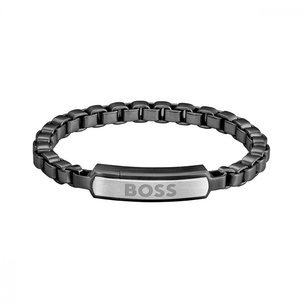 BOSS Herren Venezianer-Armband 1580598M Edelstahl schwarz 19cm