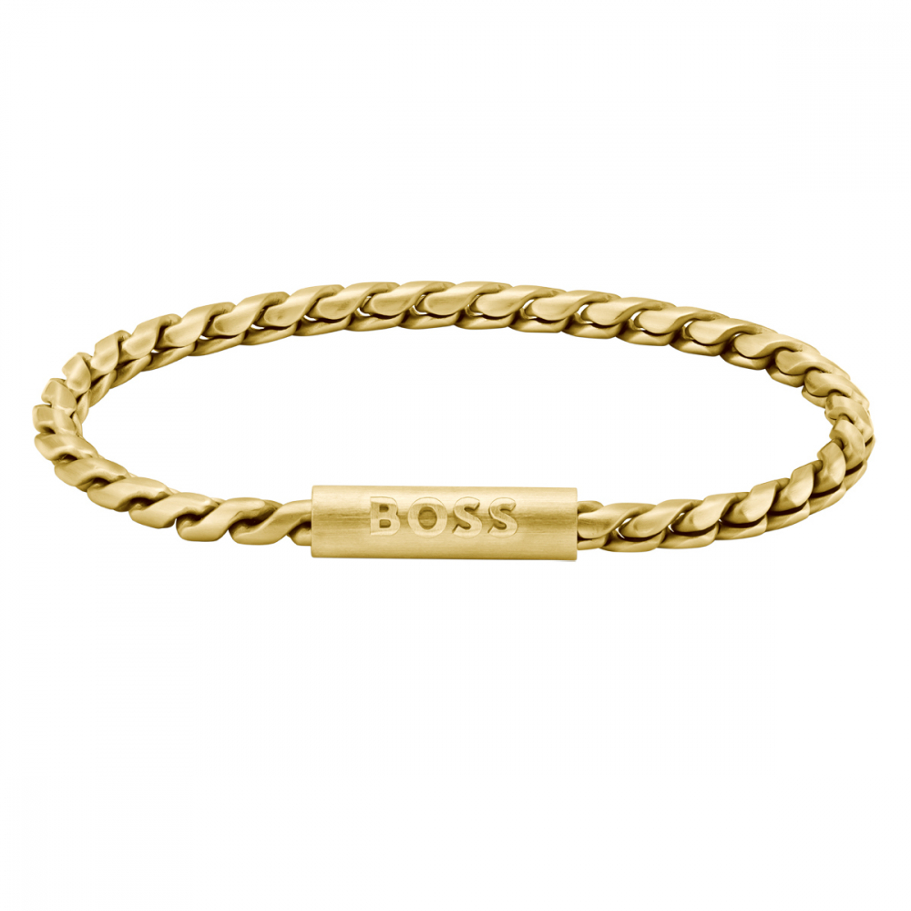 BOSS Herren Armband Edelstahl 1580696 Gliederband Goldfarben 20cm