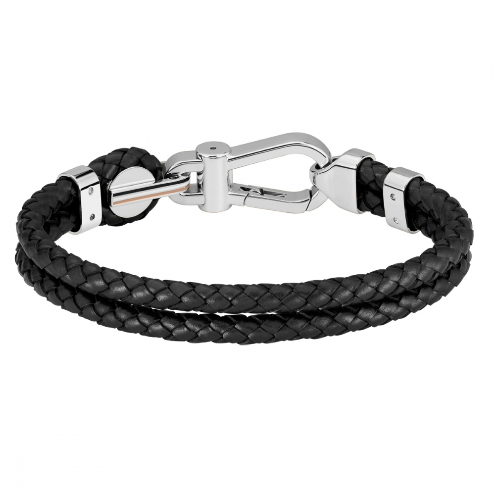 BOSS Herren Armband 1580699M schwarzes Lederband Edelstahl 21cm