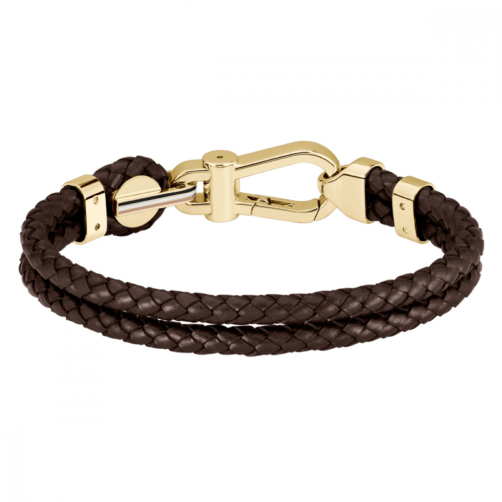 BOSS Herren Armband 1580700M braunes Lederband Edelstahl Goldfarben 21cm