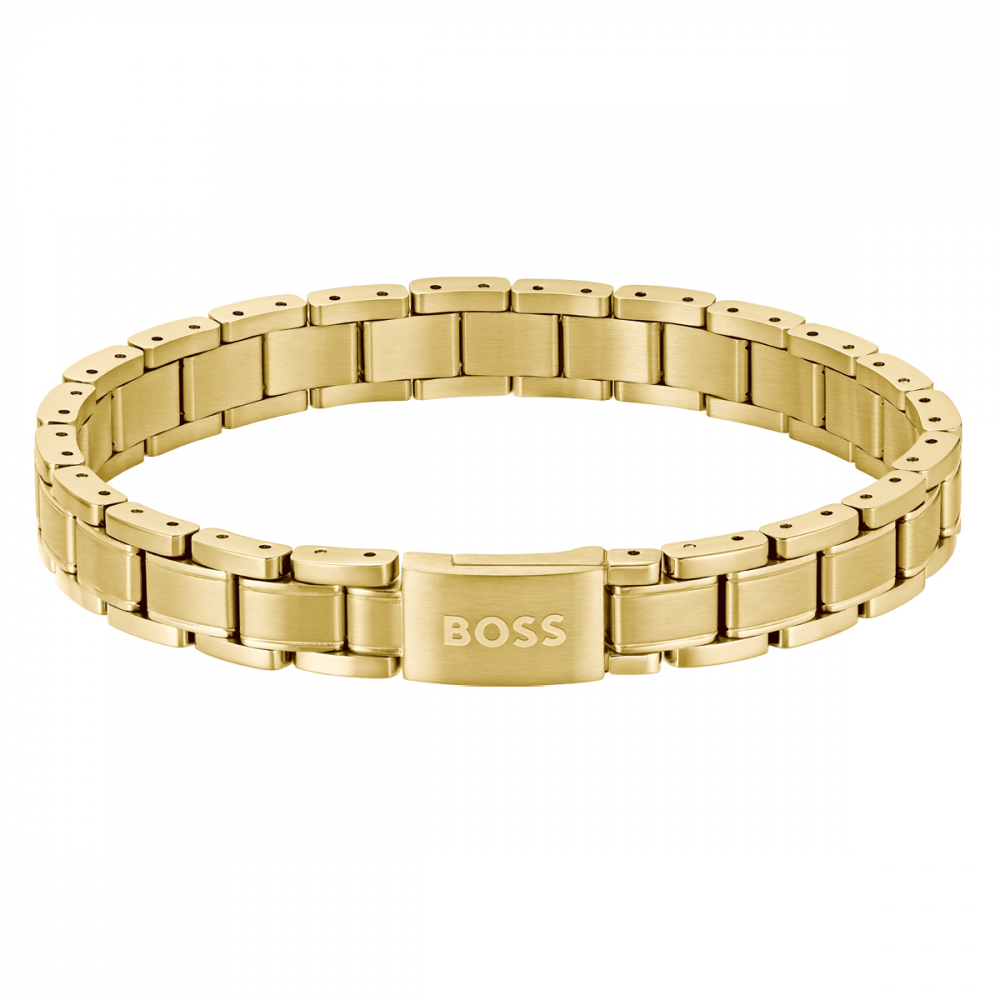 BOSS Herren Armband Edelstahl 1580711 Gliederband Goldfarben 21cm