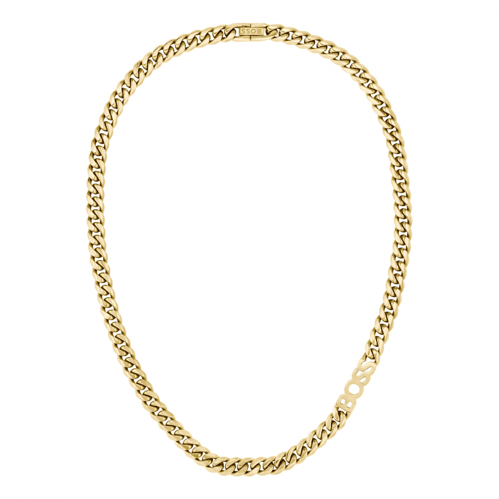 BOSS Herren Kette 1580770 Gliederkette BOSS Logo-Kette Goldfarben 51cm, 8mm