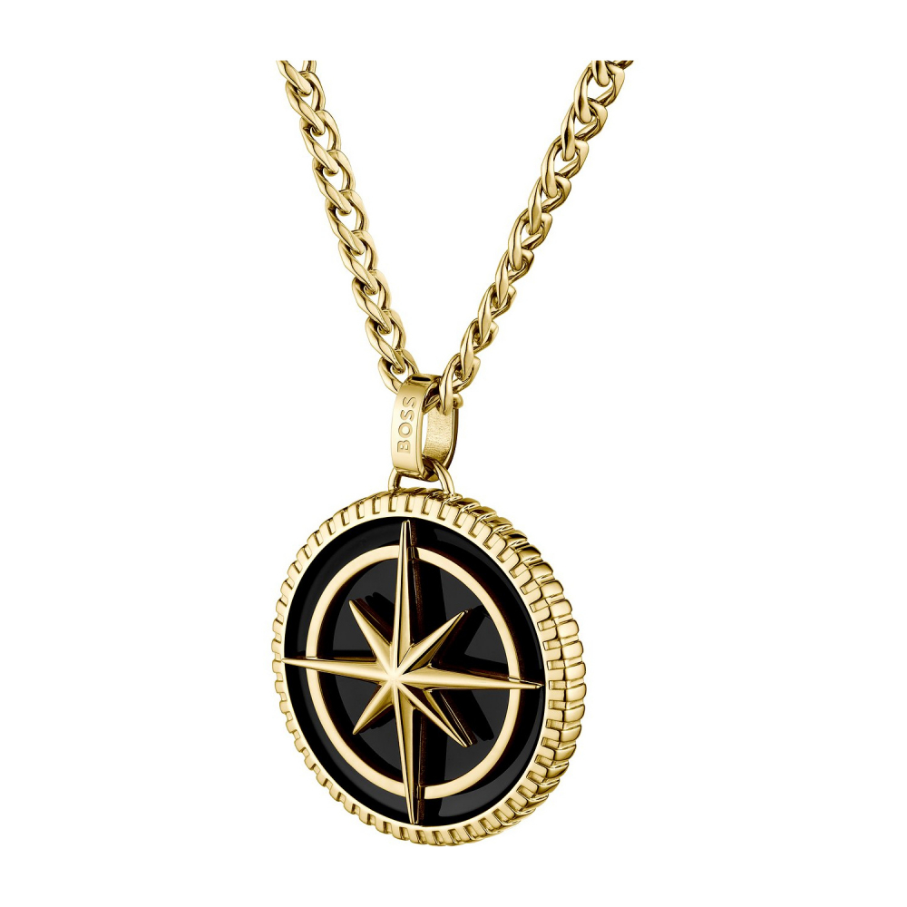 BOSS Herren Kette mit Anhänger 1580842 NORTH Edelstahl 60cm Kompassmotiv