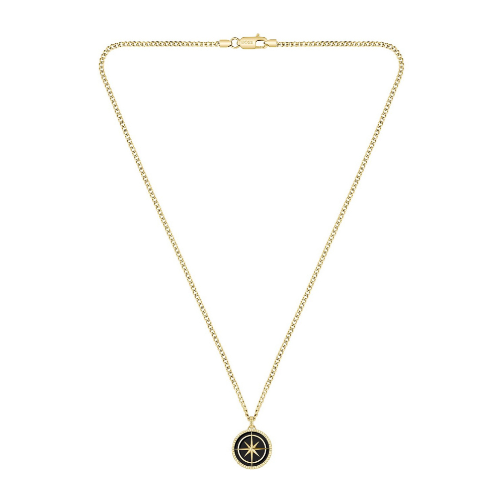 BOSS Herren Kette mit Anhänger 1580842 NORTH Edelstahl 60cm Kompassmotiv