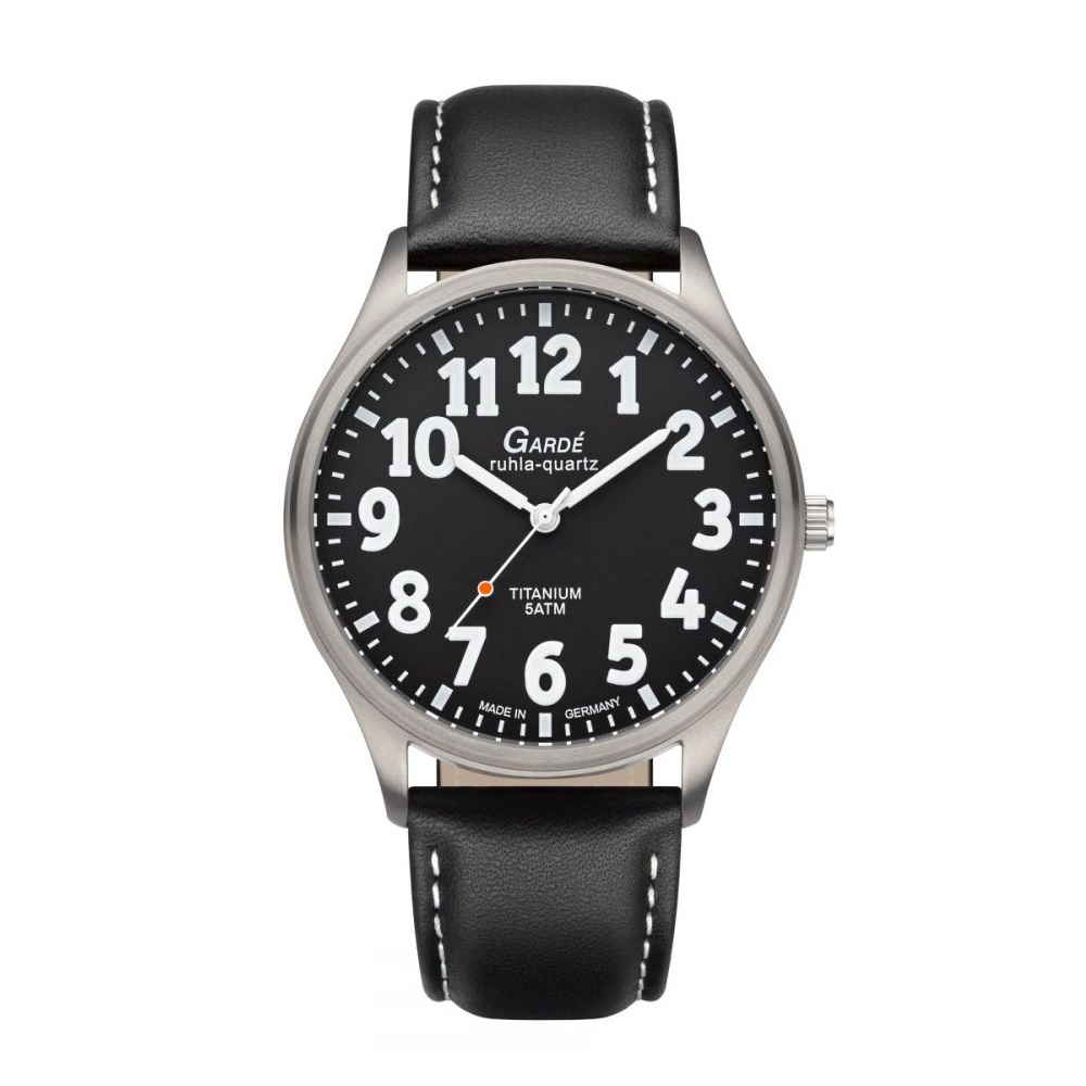 Garde Herren Armbanduhr Titan 17-74 Ronda-Werk Lederband sehbehinderten gerecht