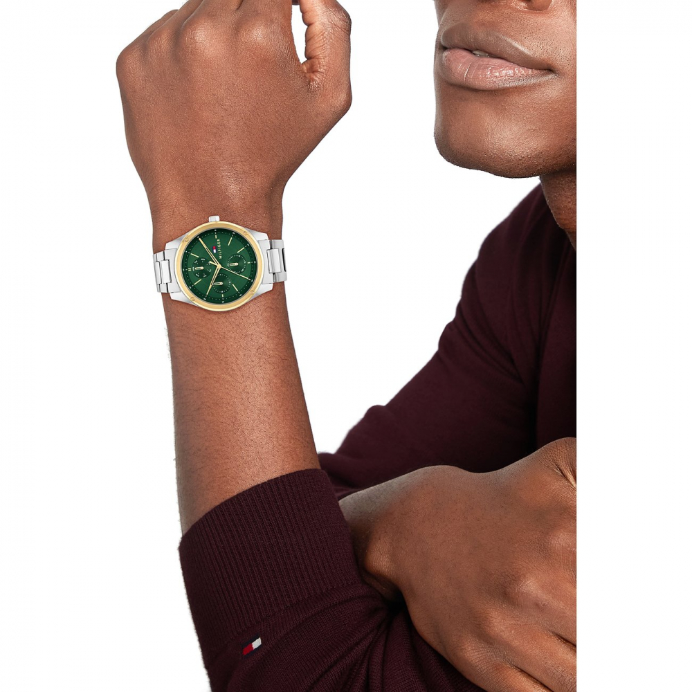Tommy Hilfiger Herren Armbanduhr 1710537 Multifunktion Datum-Wochentag, Grün, bicolor