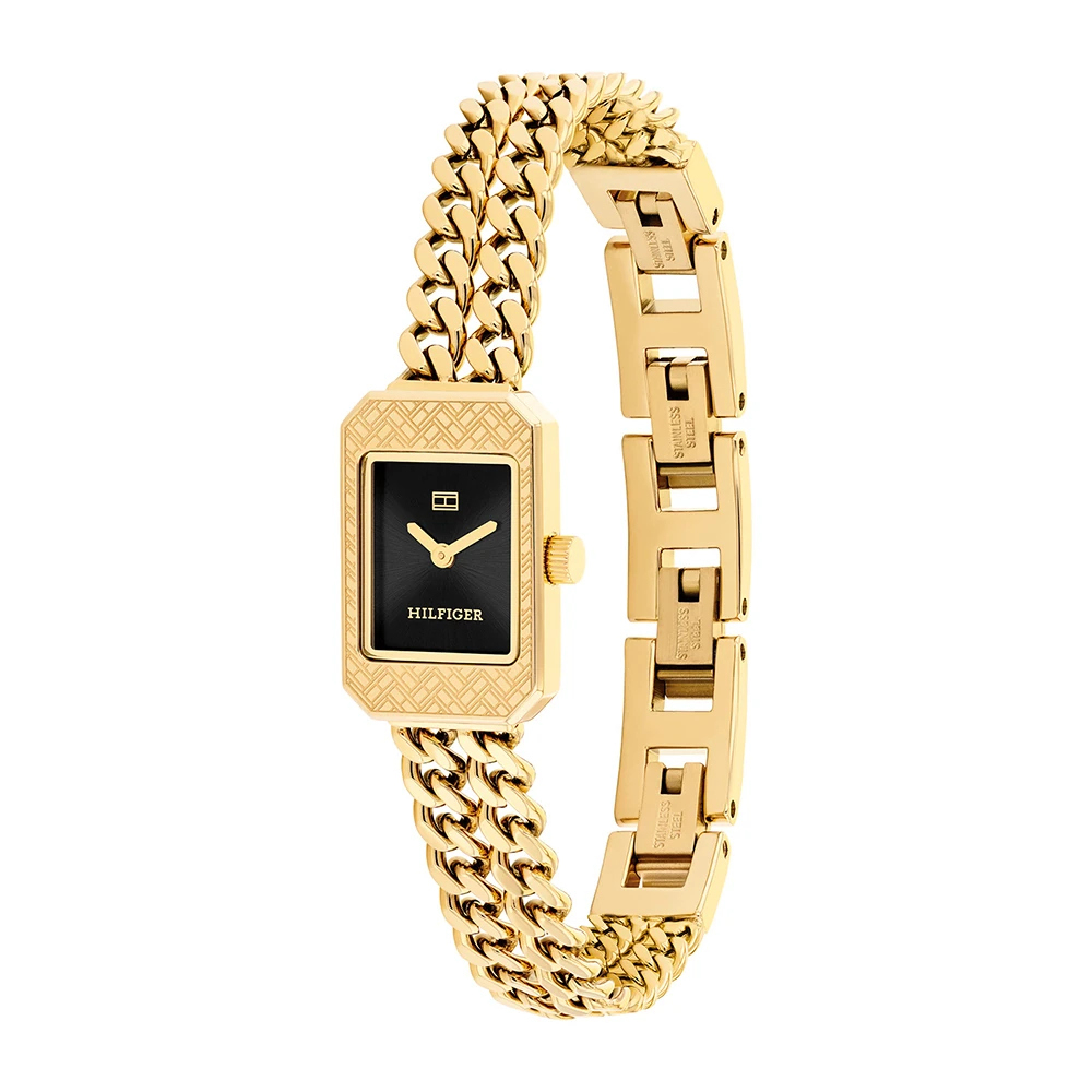 Tommy Hilfiger Damen Armbanduhr 1782842, Rechteck, goldfarben