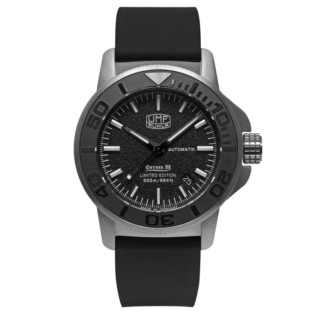 UMF Ruhla 1970-2 Ostsee III Automatik, Armbanduhr, Saphirglas, 30ATM, schwarz, 43mm