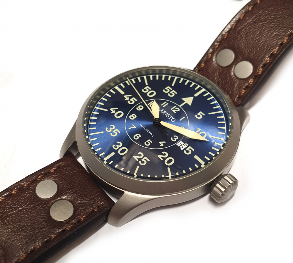 ARISTO Herren Armbanduhr 3H158 Blaue 47 Pilot Fliegeruhr Automatik