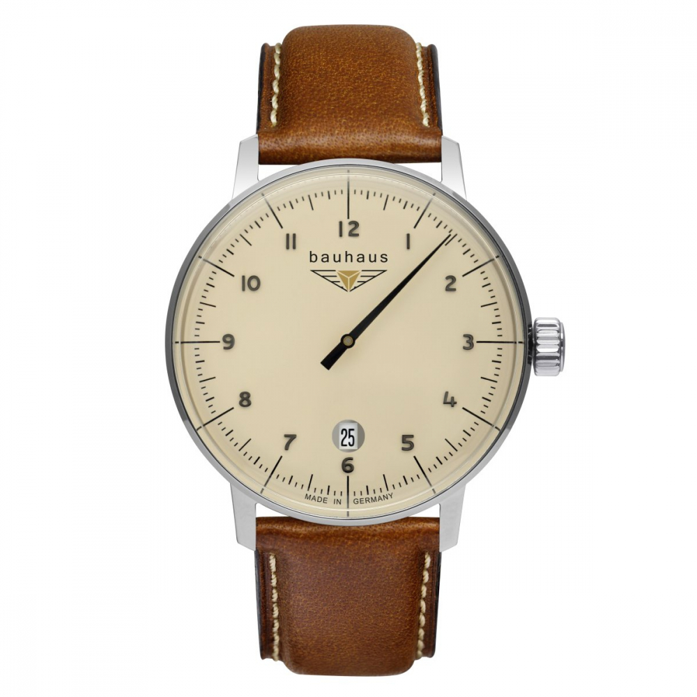 Bauhaus Dessau 2042-5 Monotimer Einzeiger Uhr mit Datum, Lederarmband 40mm