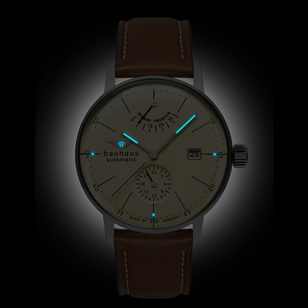 Bauhaus Aviation 2060-5 Herrenuhr Automatik mit Gangreserve und Lederarmband
