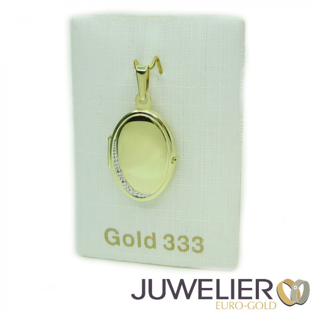 ovales Gold Medaillon Anhänger für 2 Bilder aus 333 Gold