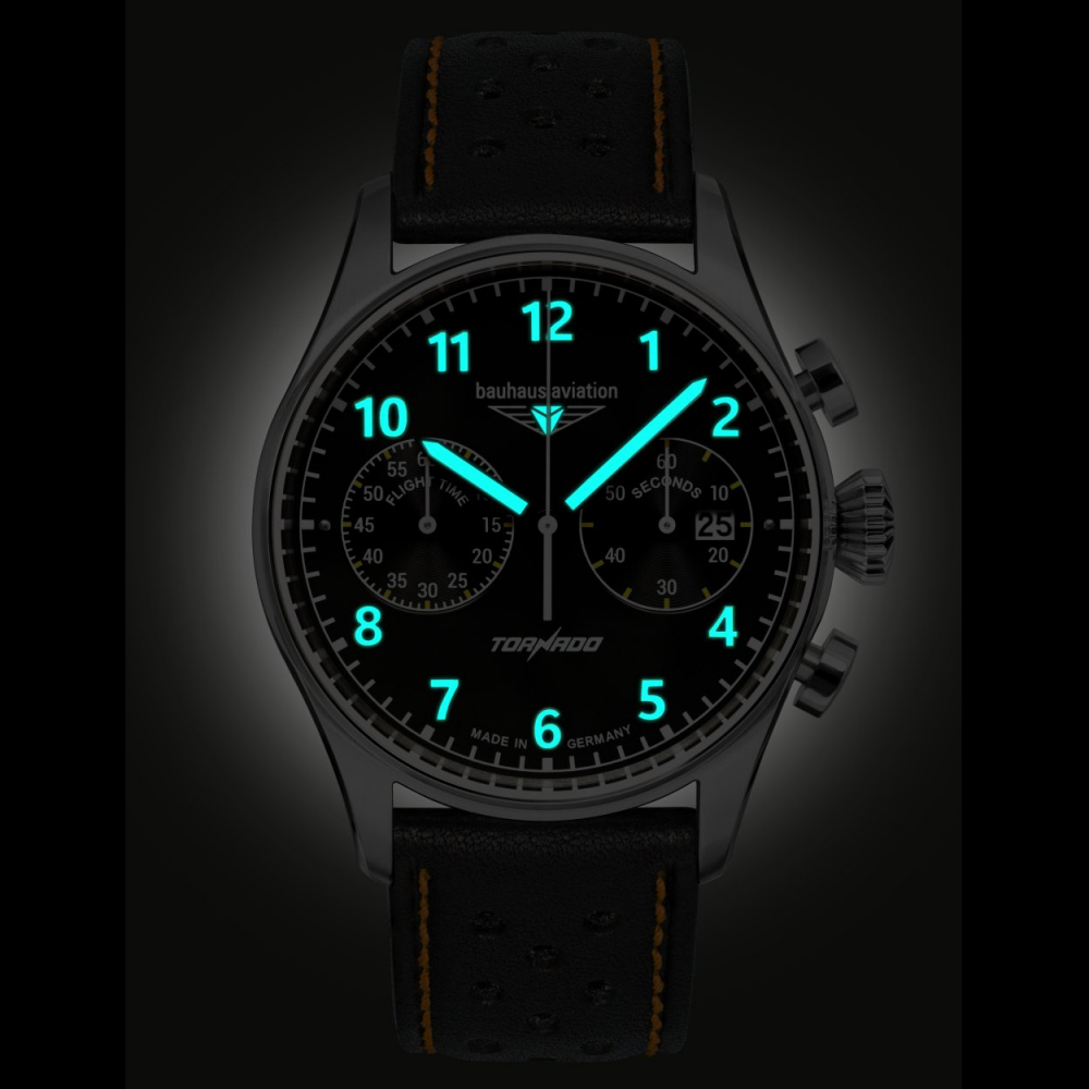 bauhaus Aviation 2770-5 Tornado Herrenuhr, Chronograph Lederband, 42mm