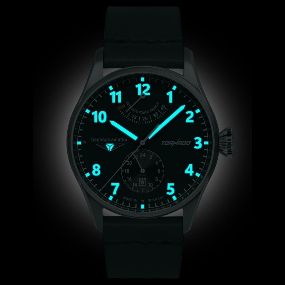 bauhaus Aviation 2790-3 Tornado Herrenuhr Automatik, Gangreserveanzeige und Lederband