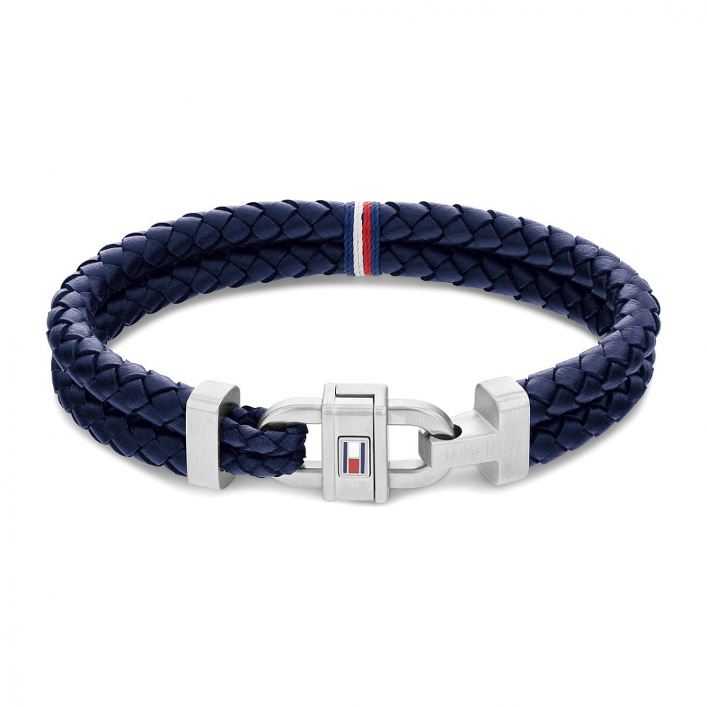 TOMMY HILFIGER 2790362 Herren blaues Lederband Edelstahl 20cm